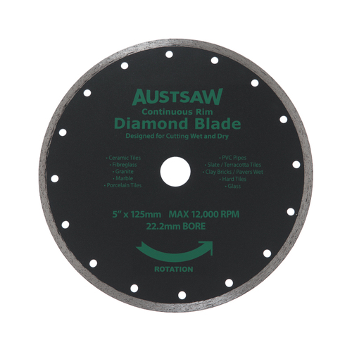 Austsaw 125mm (5") Diamond Blade Continuous Rim - 22.2mm Bore AUDIA125C