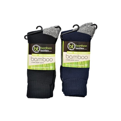 Bamboo 2-Pack 3-Yarn Work Socks Size 4-6 Colour Black