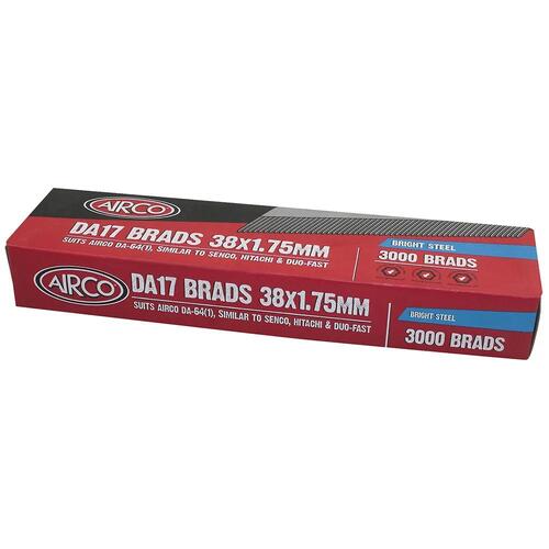 Airco DA17 38mm x 1.75mm Bright Coated Brads (Qty 3000) BD17380