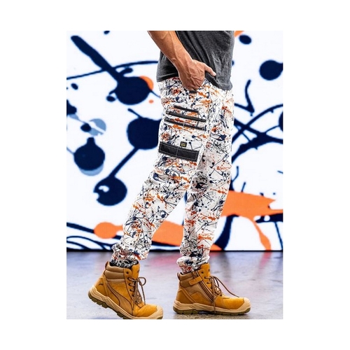 Bisley Men's Flx & Move Stretch Canvas Camo Cargo Pants Limited Edition Size 72 REG Colour Orange Paint Splatter
