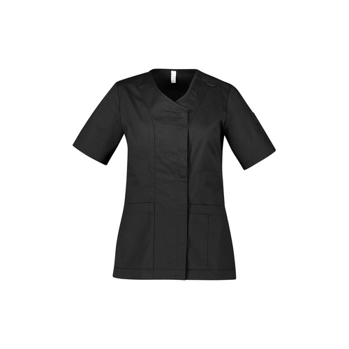 Biz Care Parks Womens Zip Front Crossover Scrub Top Black Size XXS