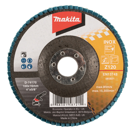 Makita 100mm Eco Flap Disc 120# - Zirconia Flat D-74170