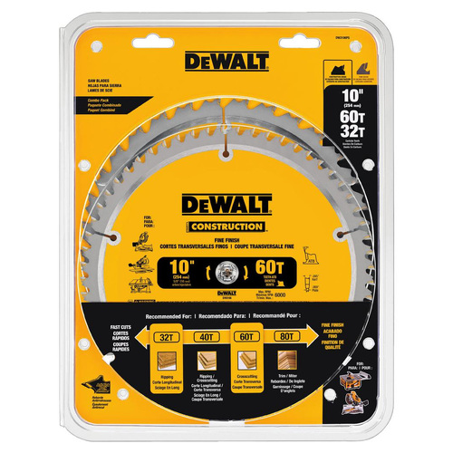 DeWalt 254mm (10") x 16mm x 32/60T Wood Construction Saw Blade Combo Pack DW3106P5