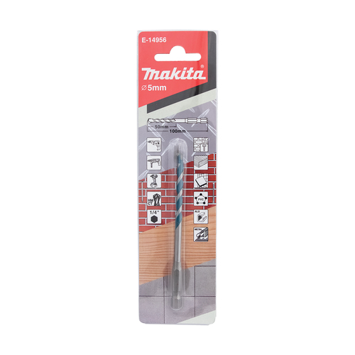 Makita 5 x 100mm Multi Material Drill Bit - 1/4 Hex Shank E-14956