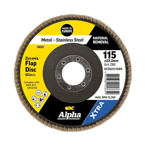 Alpha 115mm Z80 Grit Zirconia XTRA Flap Disc Bulk GFDGS11580