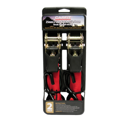 Carfit Ratchet Tie Down 25mm x 1.8m 2x Pack
