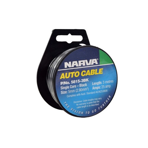 Narva 25A 5mm Black Single Core Cable (3M) 5815-3Bk