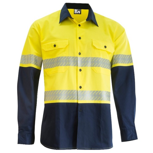 KM Workwear Vented Taped Long Sleeve Two Tone Drill Shirt 2XS Orange/Navy