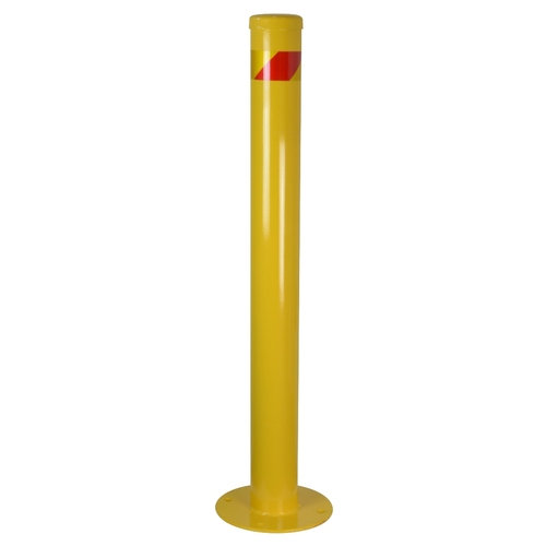 90 x 900mm Yellow Surface Mount Steel Bollard with reflective red stripe