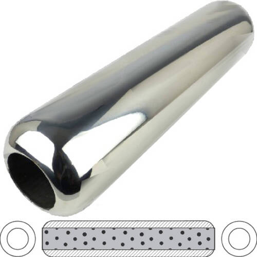3.5" Hotdog Resonator 14" Long Perforated 304 Stainless Steel