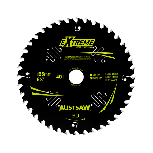 Austsaw 165mm 40T Extreme Wood with Nails Blade Thin Kerf - 20 Bore TBPP1652040
