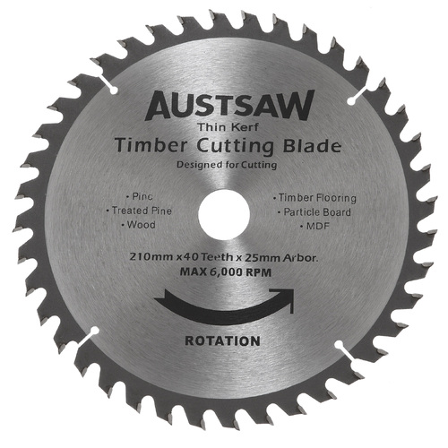Austsaw 210mm 40T Thin Kerf Timber Blade - 25mm Bore TKB2102540