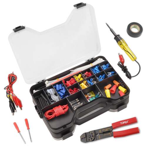 Topex 285 pcs auto electrical repair kit gauge wire stripper connectors assortment set multifunctional & self-adjusting cutting peeling pliers tool