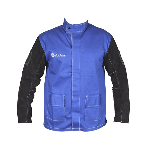 Weldclass Promax Blue FR - XL with Leather Sleeves Jacket WC-04655