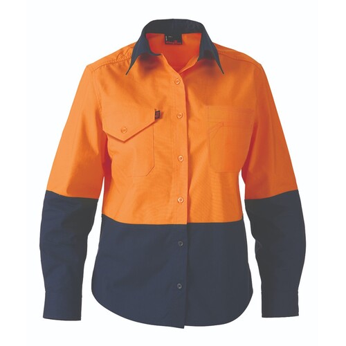 KingGee Workcool2 Womens Hi Vis Spliced Shirt Long Sleeve  Colour Orange/Navy Size 8
