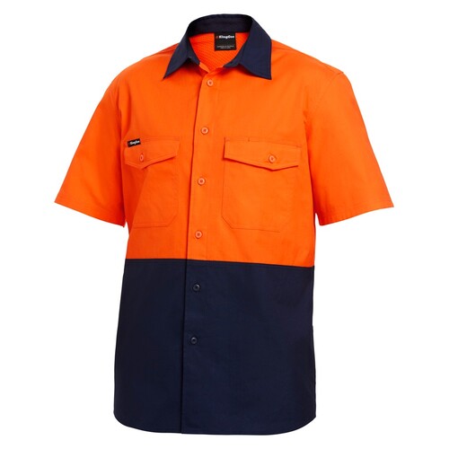 KingGee Mens Workcool 2 Spliced Shirt Short Sleeve Colour Orange/Navy Size 2XS
