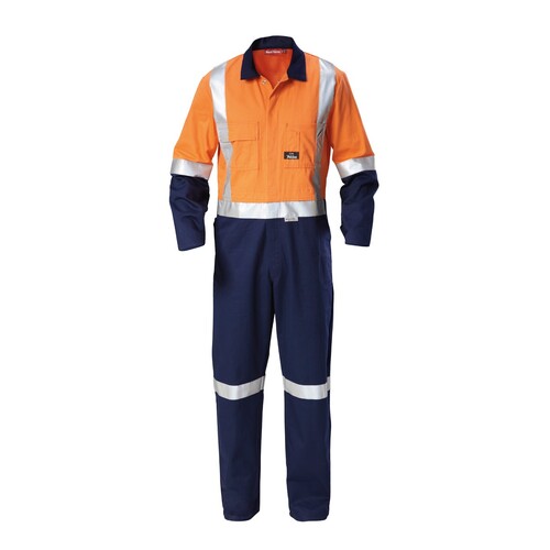 Hard Yakka Foundations Hi-Visibility Two Tone Cotton Drill Coverall With Tape Colour Orange/Navy Size 77R