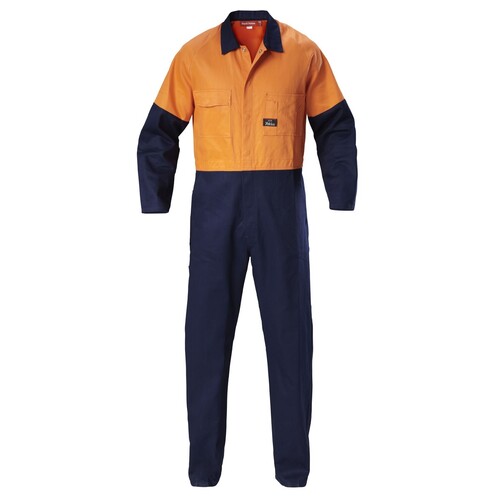 Hard Yakka Foundations Hi-Visibility Two Tone Cotton Drill Coverall Colour Orange/Navy Size 77R